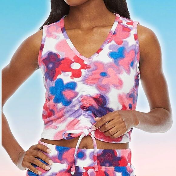 JUICY By Juicy Couture Terry Cloth Ruched Sleeveless Crop Top Sz Small - Picture 2 of 7